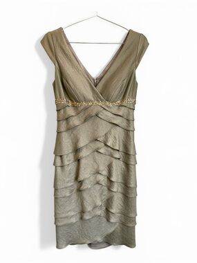 Alex Evenings Gold Tiered MIDI Dress Sz 6 Formal Wedding Guest Mother Bride